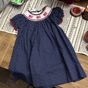 Charming Navy Blue Kids Dress with Polka Dots